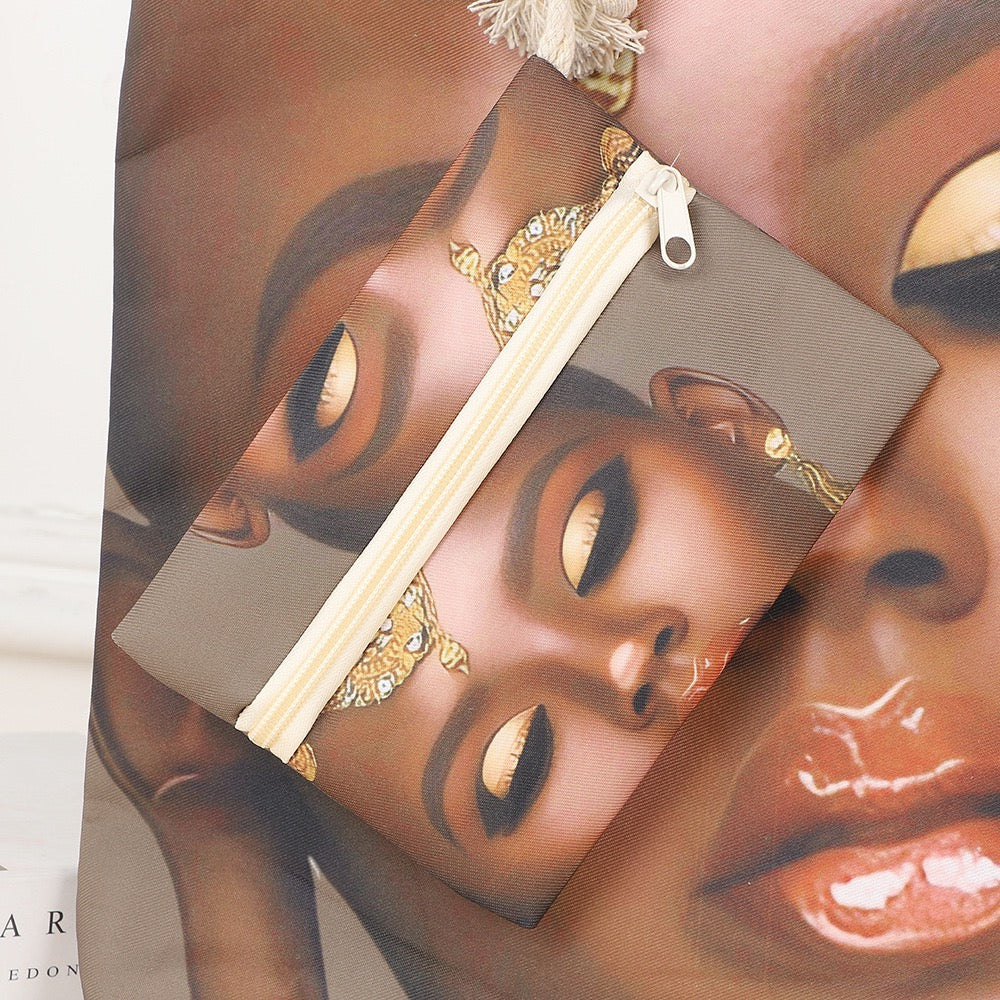 Tote cartoon printed portable beach bag African lady