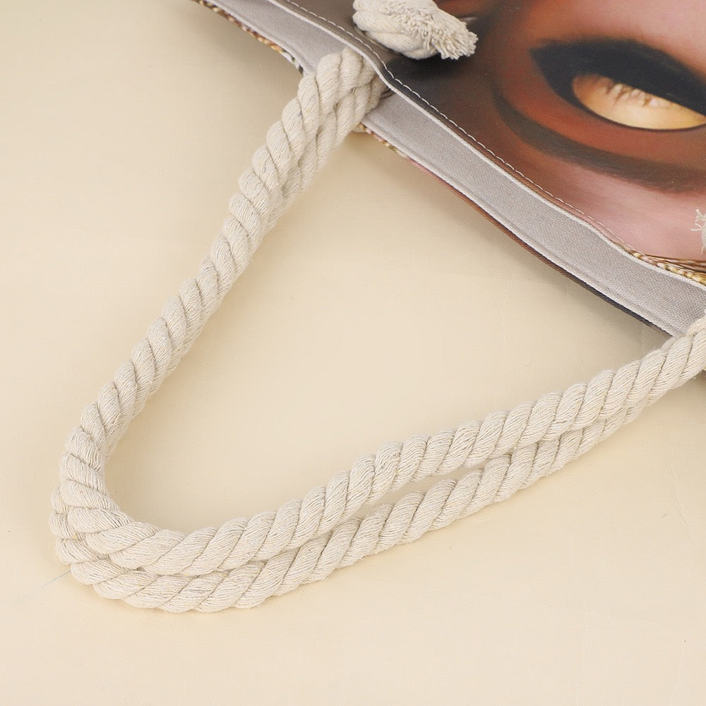 Tote cartoon printed portable beach bag African lady