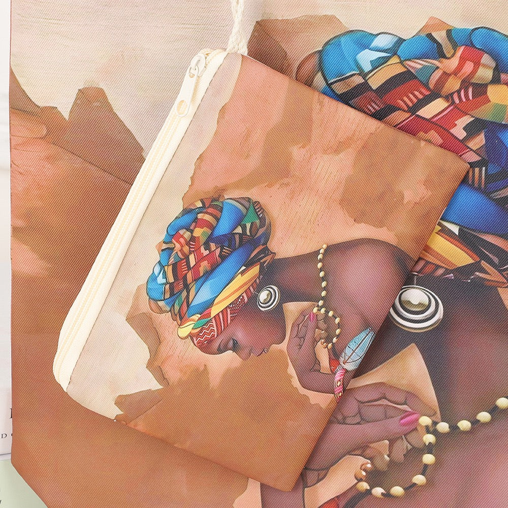 Tote cartoon printed portable beach bag African lady2